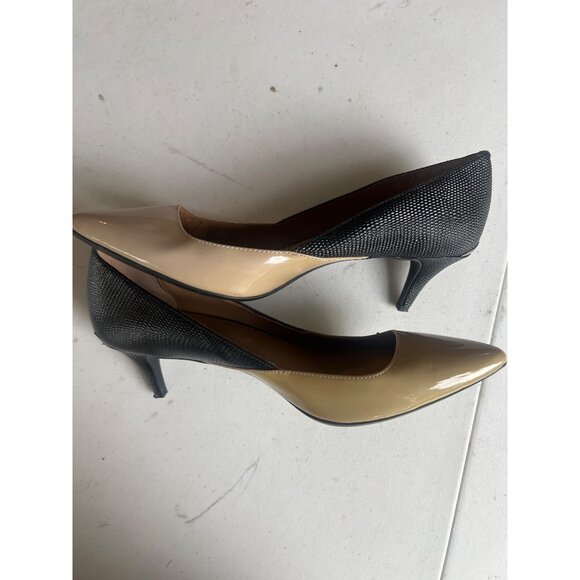 Calvin Klein Womens Two-Tone Pointed-Toe Kitten Heel Pumps US 9.5 Black & Beige - Picture 7 of 10